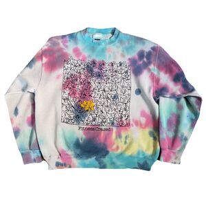 Vintage “Fitness Crazed” Cat Multi Color Tie Dye Sweatshirt Size Large